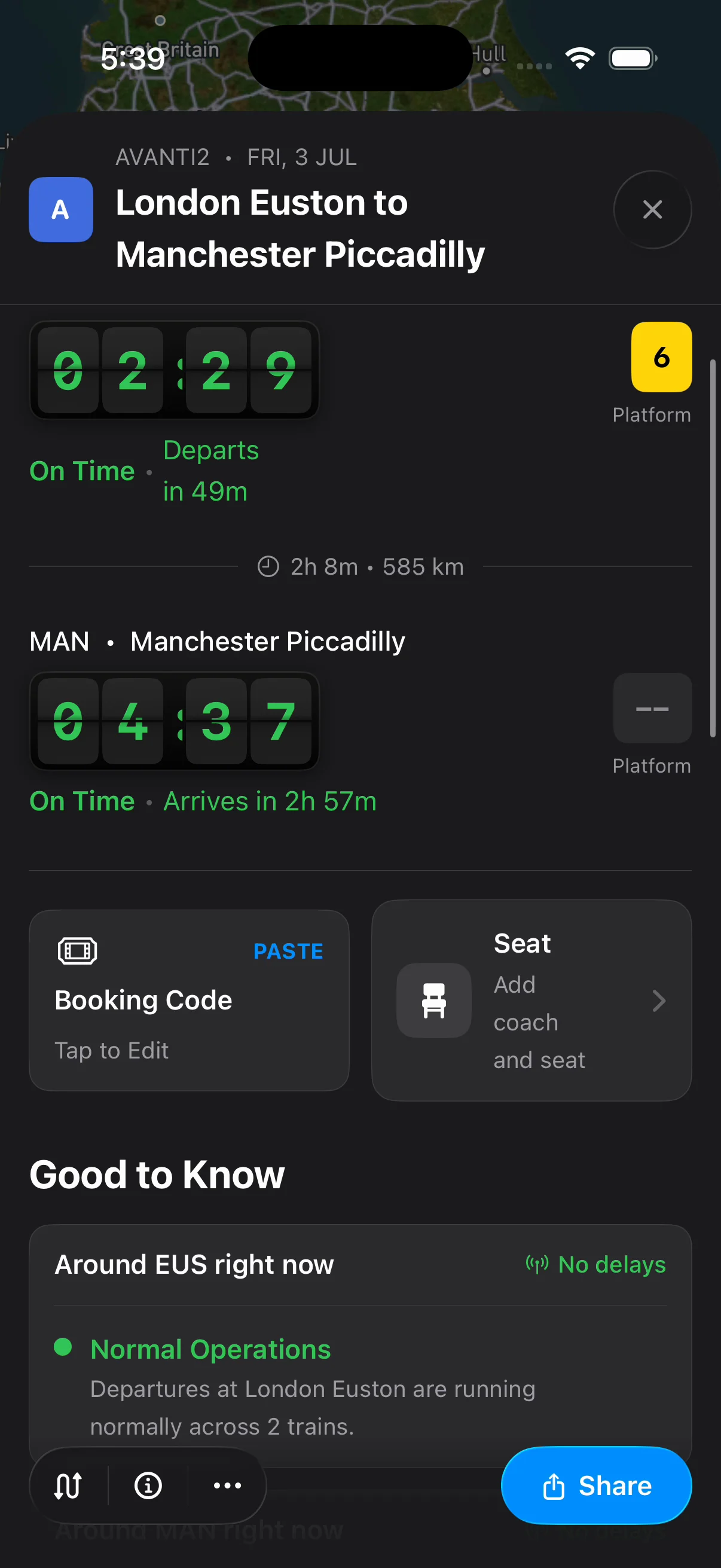 Conductor journey view with station conditions